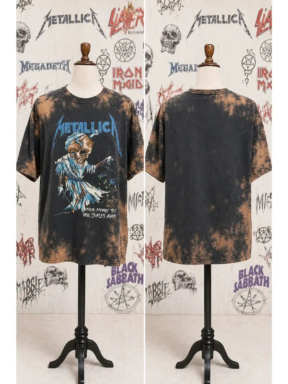 Vintage Metallica 2007 Their Money Tips Her Scales Tee XL Bleach Dye